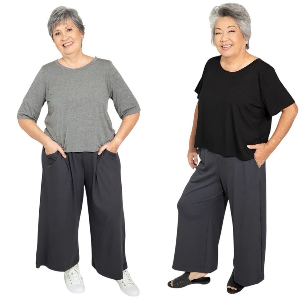 Allison Izu Black Wash Wide Leg Soft Ponte Pants Milo Size Large Lounge PRISTINE